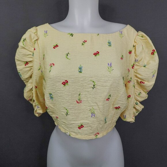 Womens Top 10 Yellow Floral Coastal Cool Cottagecore Cropped Y2K Retro - Picture 1 of 12